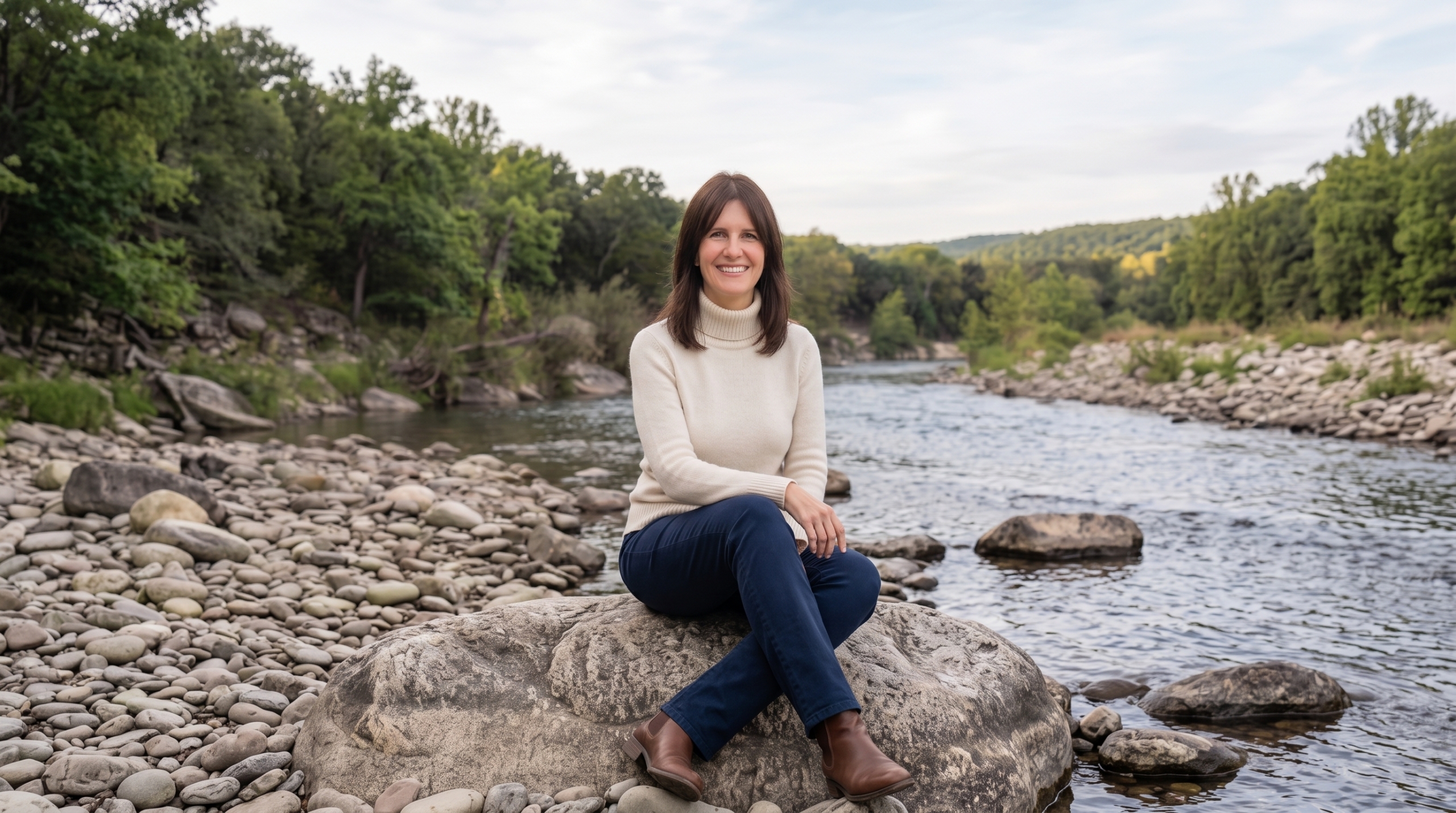 Melissa Dawn en réflexion au bord de la rivière
